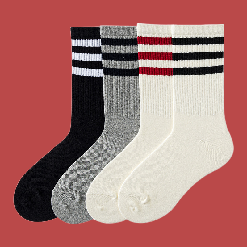 Calcetines de algodón de alta calidad para mujer, calcetín de tubo medio a rayas, Color sólido, informal, transpirable, estilo Hip Hop, 3/6 pares