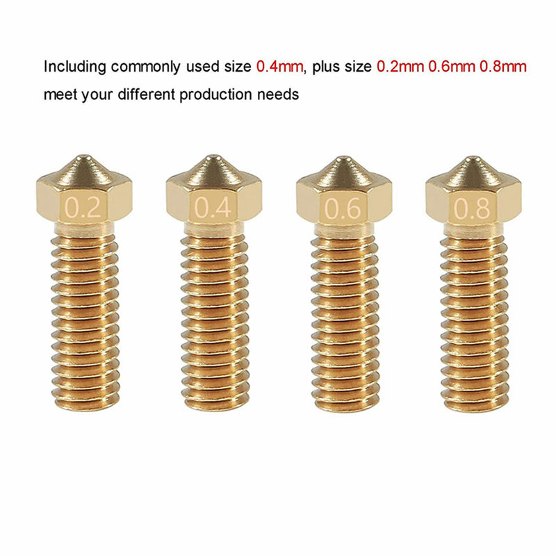 12 PCS V6 Volcano Brass Nozzle Kit 0.2mm 0.4mm 0.6mm 0.8mm Extra Extruder Nozzles 0.4mm M6 1.75mm Filament for 3D Printer Part