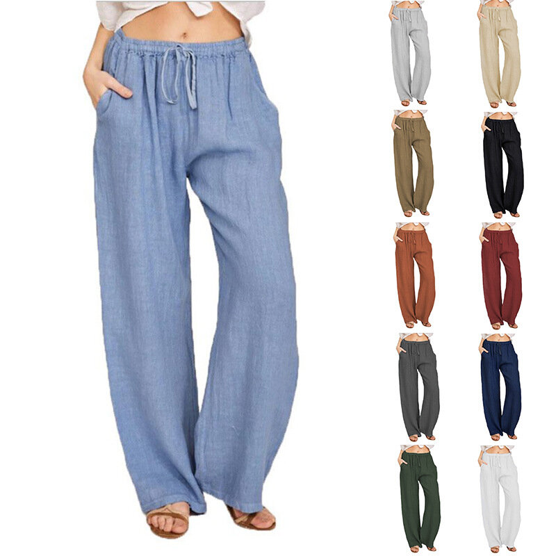 Verano y otoño nueva ropa informal para mujer en Europa, América y Europa pantalones casuales de cáñamo de algodón sueltos grandes