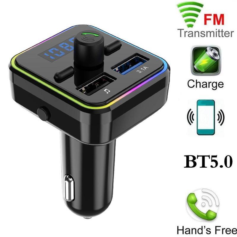 Auto Handsfree Draadloze Bluetooth-Compatibel Fm-zender Auto Speler Kit Autolader Dual Usb Ondersteuning Usb Flash drive Aux