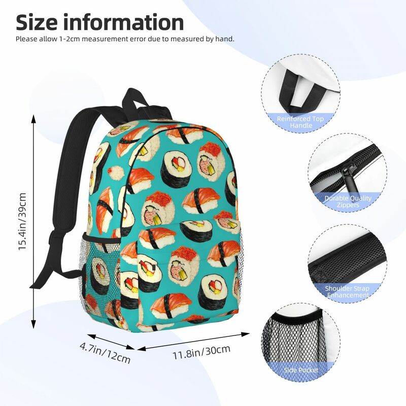 Mochilas azules con patrón de Sushi para niños y niñas, bolsa de libros informal para estudiantes, mochilas escolares de viaje, bolsa de hombro de gran capacidad