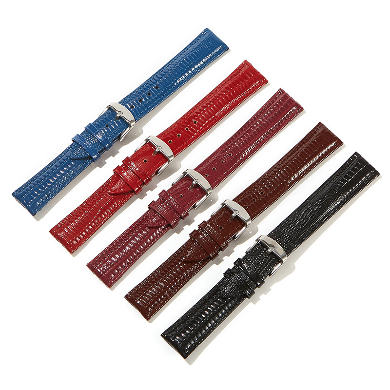 Correa de reloj de cuero con patrón de lagarto brillante, disponible en 5 colores, negro, marrón, rojo, azul y morado, 12mm, 14mm, 16mm, 18mm y 20mm