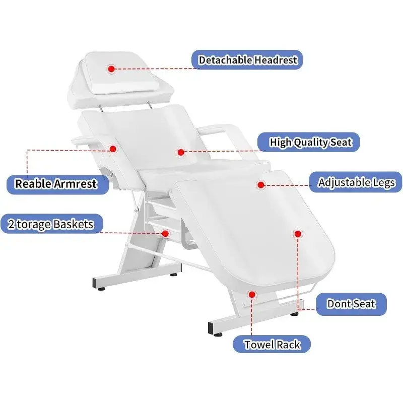 เก้าอี้เตียงสักหน้าปรับได้อเนกประสงค์3ส่วนพร้อมไฮดรอลิกสำหรับความงาม