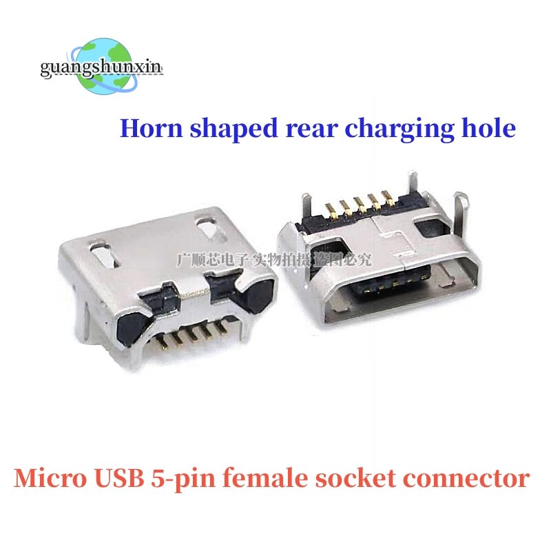Conector hembra Micro USB de 5 pines, conector tipo cuerno de buey para carga trasera de teléfono móvil, venta a pérdida, Rusia, 10 unidades por lote