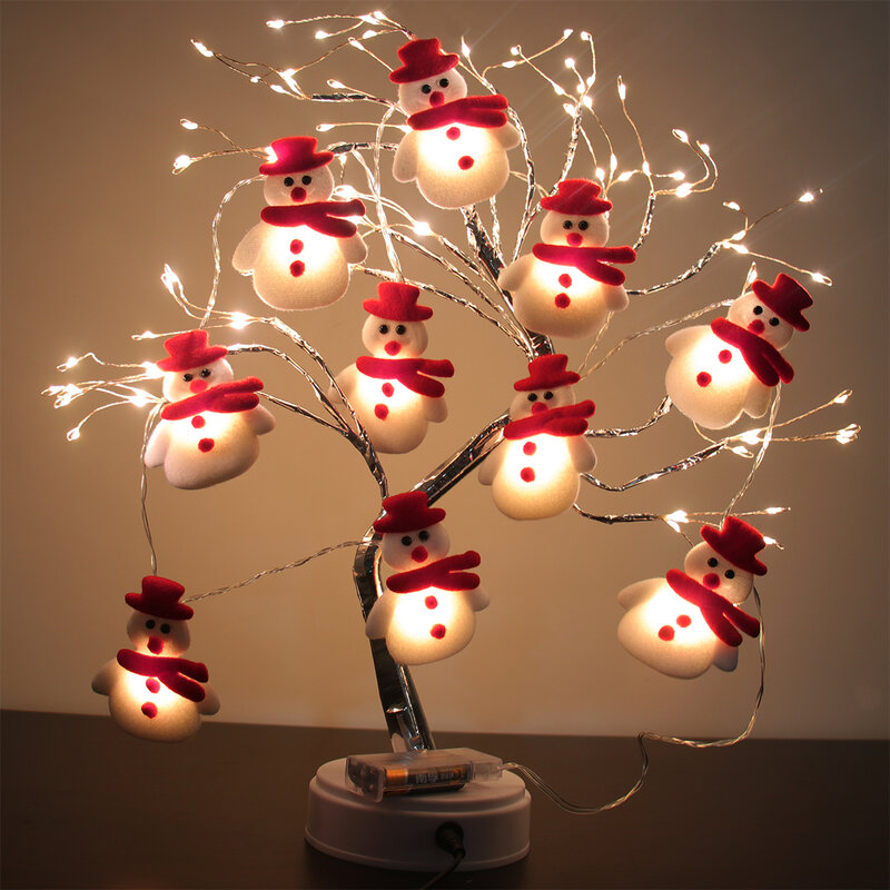 Guirnalda de luz LED con forma de muñeco de nieve para Navidad, decoración navideña para el hogar, adorno de cristal, regalos de Navidad, 10LED