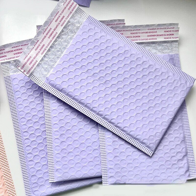 紫色のポリエステルバブルバッグ,粘着性のシールが付いたポーチ,封筒と封筒のパッケージ,10個