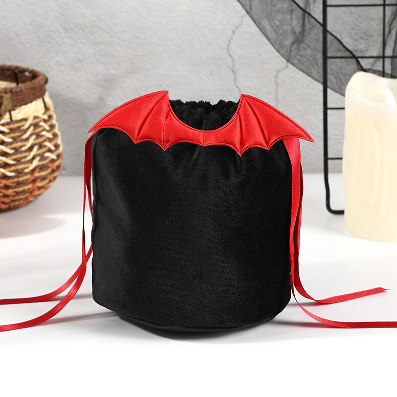 Bolsa de dulces de murciélago de Halloween, envoltura de regalo, bolsas de terciopelo para boda, decoración de fiesta, accesorios para el hogar y el jardín, 13x15cm, 1 unidad