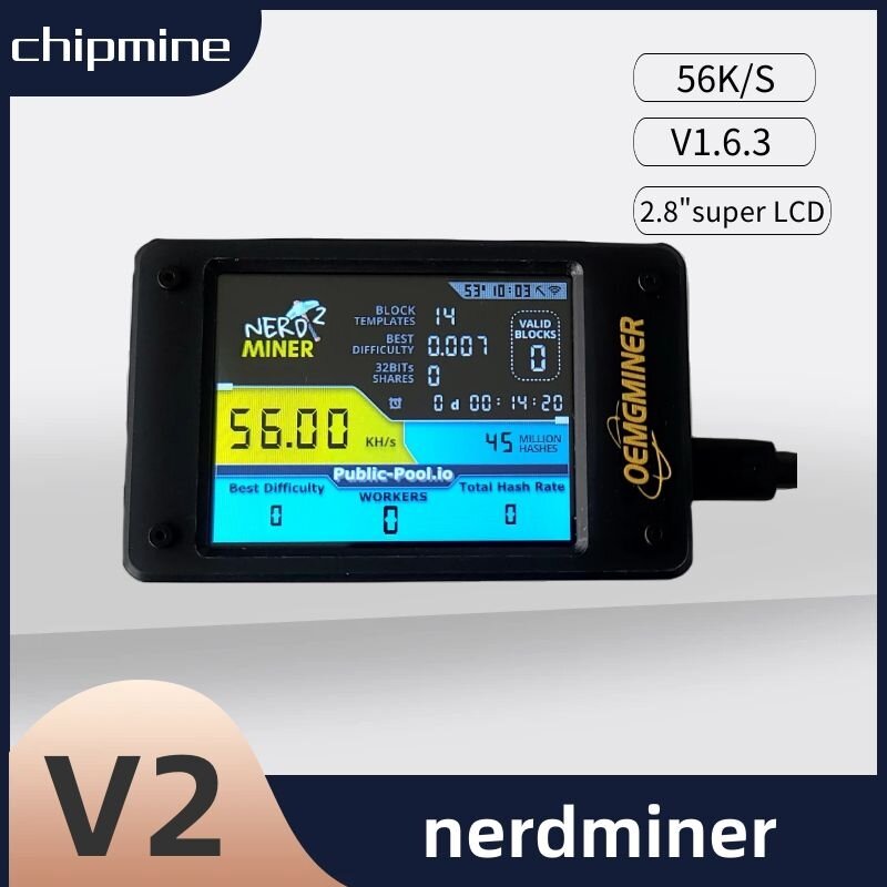 BTC Loteria Solo Miner, Nerdminer V2 Pro Firmware 1.6.3, 2.8 "LCD, 78Km, S