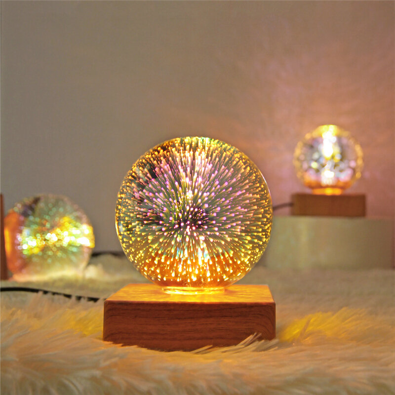 Moonlux lámpara de bola de cristal de fuegos artificiales 3D, mesita de noche para el hogar, atmósfera luminosa, cielo estrellado, luz LED nocturna