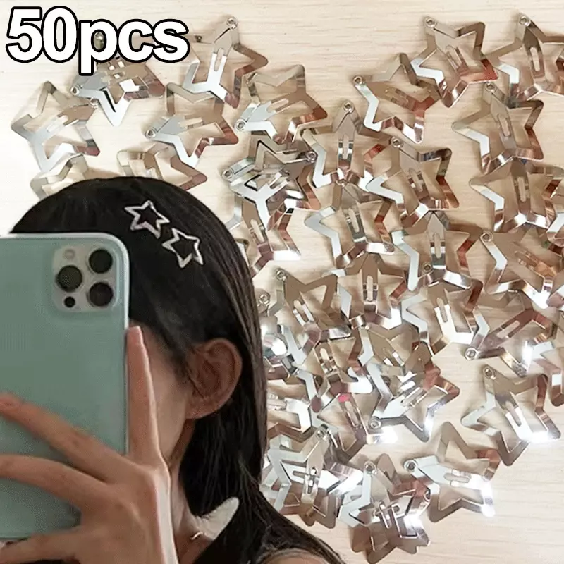 2-50Pcs Silver Star Hairpins สำหรับผู้หญิงดาวโลหะผมกิ๊บคลิปหญิงด้านข้างผม Grip Y2K Barrettes เครื่องประดับผม