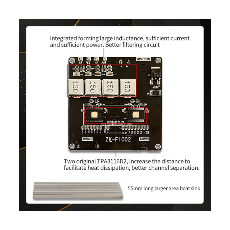 ZK-F1002 5.1 carte d'amplificateur de puissance de Bluetooth 100W 2.0 carte d'amplificateur de canal avec la protection de court-circuit pour la boîte de son
