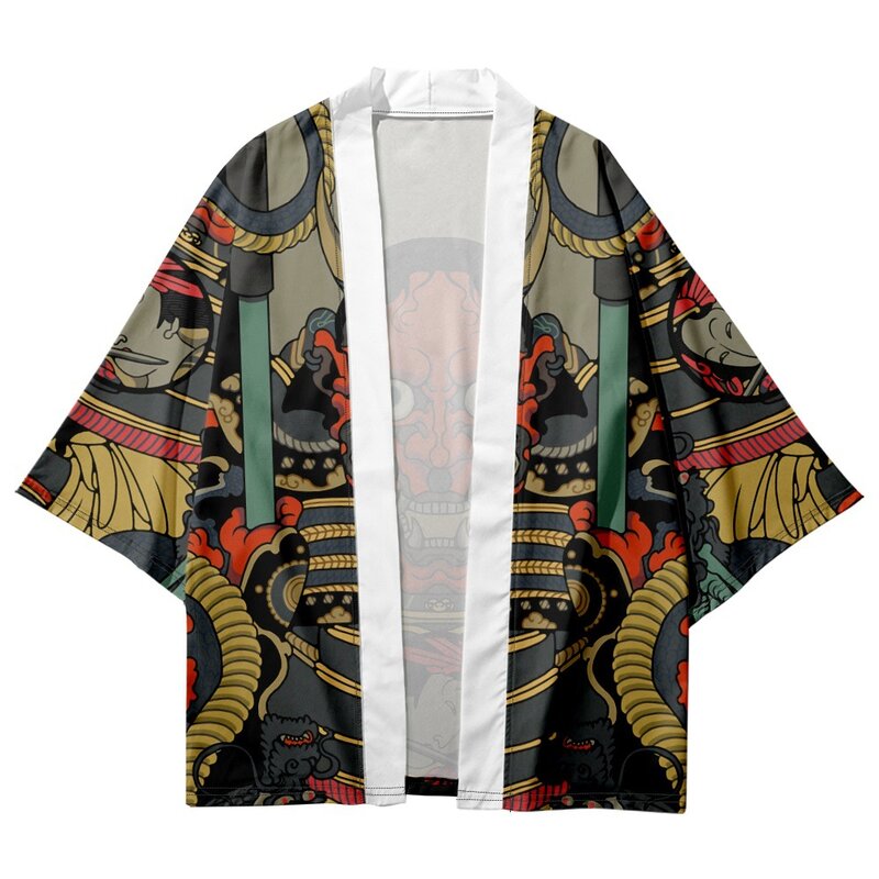 Kimono traditionnel japonais pour hommes, Cardigan, Harajuku, Streetwear, imprimé démon
