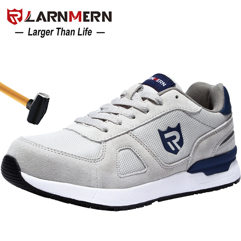 LARNMERN 남성용 정전기 방지 안전화, SRC 슬립온 스틸 토 신발, 통기성 건설 운동화