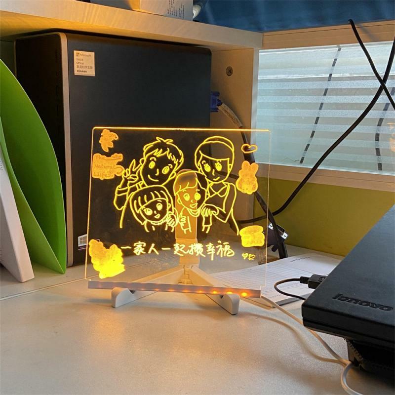 LED colorido Escrita Board com luzes personalizadas, Placa de acrílico Mensagem, USB apagável, Prancheta infantil