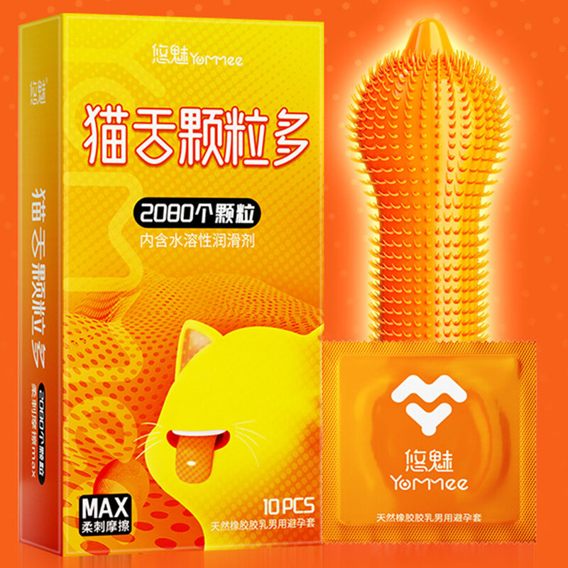 Kondom polkadot besar untuk pria, kondom penunda ejakulasi tahan lama sensitivitas spike, lidah kucing bertitik tebal lengan penis untuk dewasa