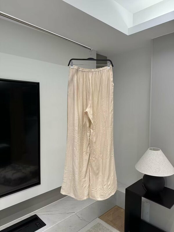 Pantalones holgados con bolsillos laterales para mujer, calzas de cintura elástica con cordón, textura informal, tiro medio, Retro, 22