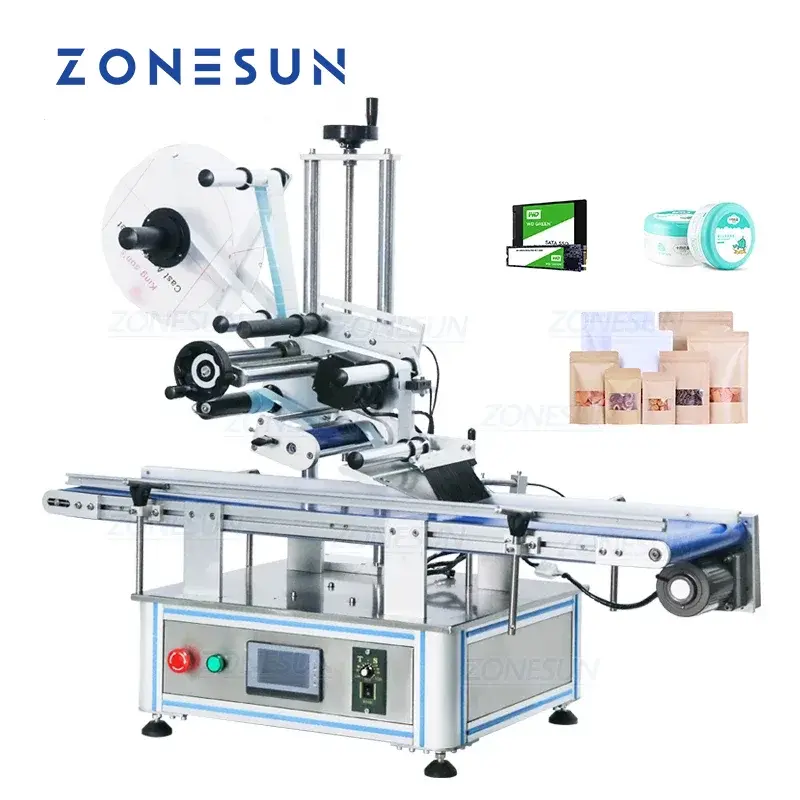 ZONESUN 데스크탑 자동 비닐 봉투 파우치 봉투 화장품 상자 플랫 라벨 기계 라벨 부착 기계