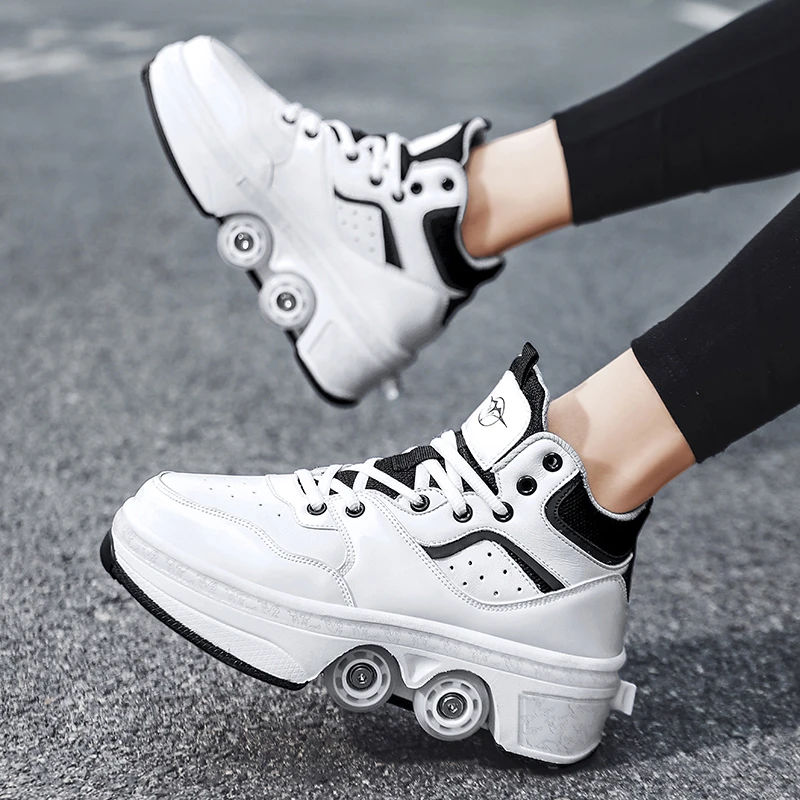 Deform Shoes Roller Skate Sneakers Youth Parkour Shoes Four Wheels Rounds Of Running Shoes Casual Deform Roller Shoes Child