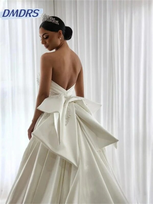 Elegante Strapless Bruidsjurken 2024 Glamoureuze Rugloze Trouwjurk Romantische A-Line Vloerlange Jurk Vestidos De Novia