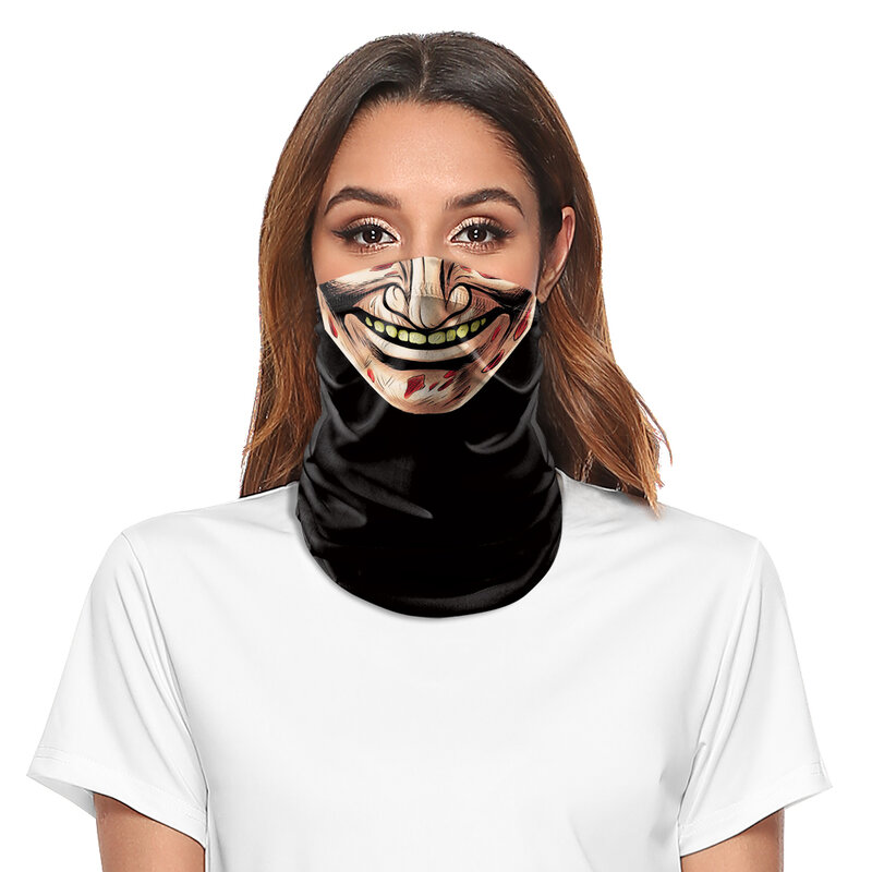 Máscara de terror negra para fiesta de Halloween para adultos, cuello con estampado de Calavera, diadema divertida para senderismo, cuello sin costuras, Camping multifuncional