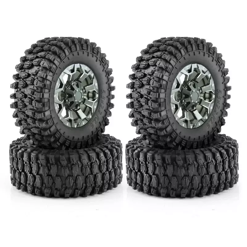 4pcs 135mm 2.6" Metal Beadlock Wheel Rim Rubber Tire Set for 1/8 1/10 RC Crawler Car Axial SCX10 Wraith RR10 Capra TRXS TRX4