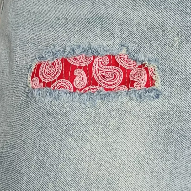 Fioletowe jeansy jeansowe marki Roca American top street raw edge ripped holes patch spodenki jeansowe pięciominutowe spodnie plażowe