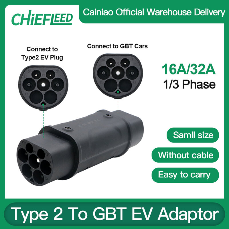 GBT para Tipo 2 EV Adaptador, China Standard, conversor de carga do carro chinês, 32A Pass Certificação CE, IEC 62196 para GB