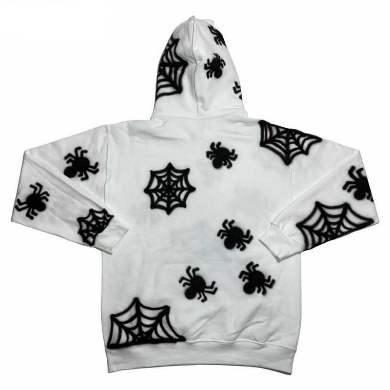 Fashion Men and Women Y2K Loose Coat Top Gothic Spider Web Cosplay Costume Spring and Autumn Print Long Sleeve Hooded Sweatshirt