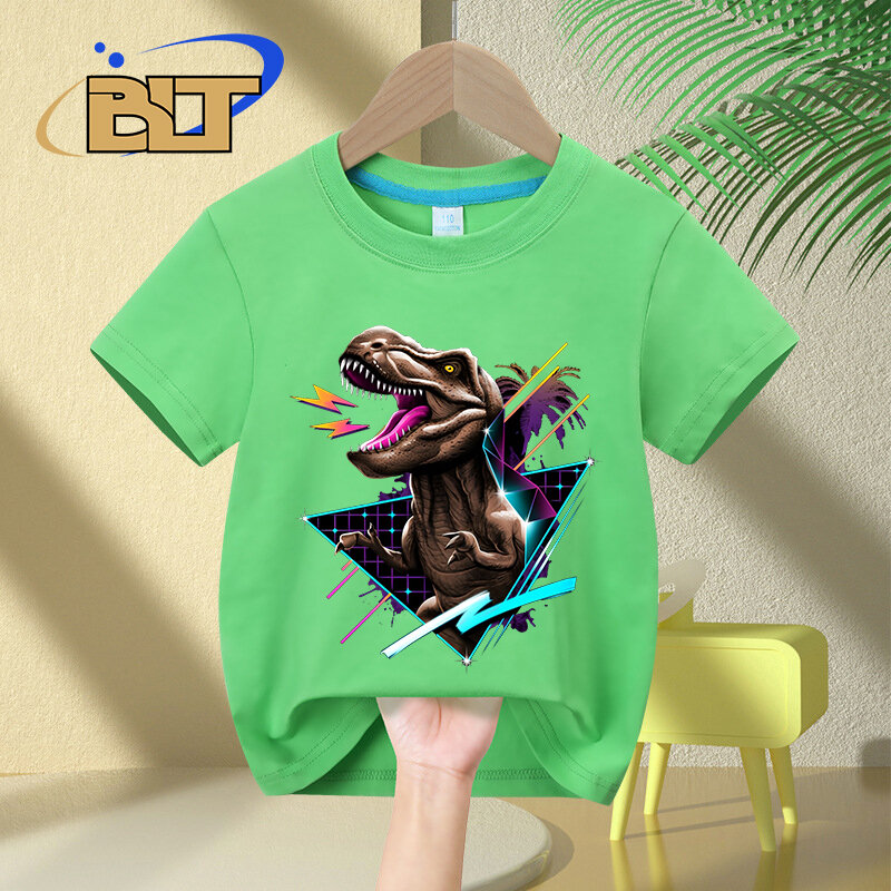 T-Rex dinosaur print kidsT-shirt summer children's pure cotton short-sleeved casual tops boys and girls gifts
