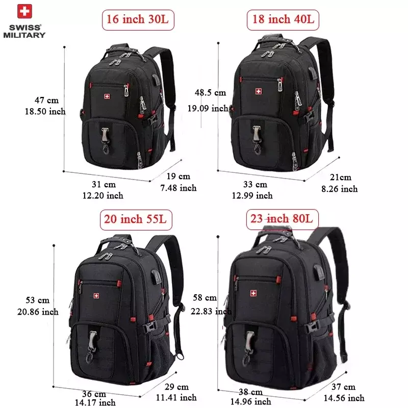 SWISS 17" Laptop Backpack Waterproof USB Charge Port Swiss-style Multifunctional Rucksack Schoolbag Mochila Hiking Travel bag