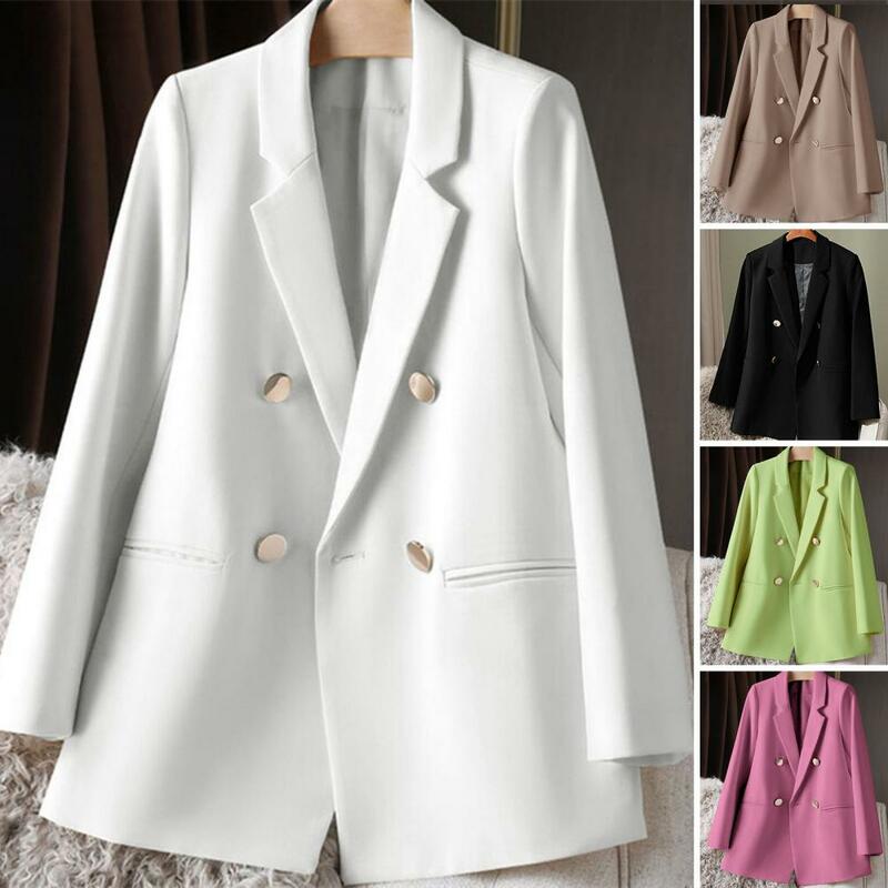 Casaco de terno trespassado feminino, estilo formal de negócios, jaqueta solta, lapela casual, manga comprida, monocromática, jaqueta OL de comprimento médio, mulheres