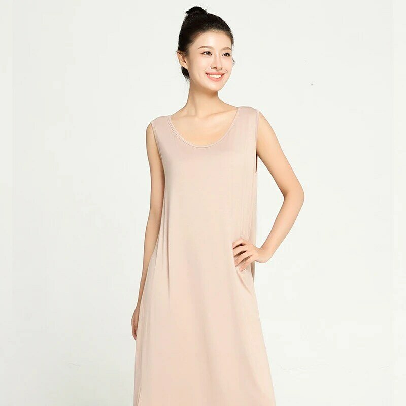 Sexy U-Neck Long Nightgowns Loose Casual Home Clothes Female Sleeveless Intimate Lingerie Sleepwear Modal Large Size Nightdress