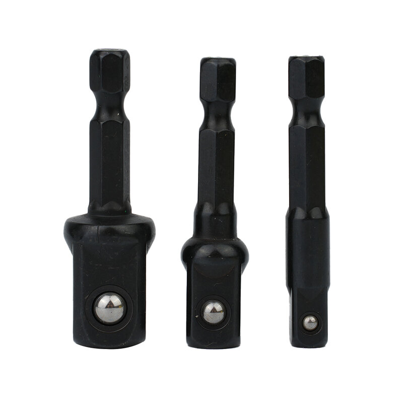 3pcs Impact Socket Adapter 1/4 3/8 1/2 Inch Nut Driver Sockets Hex Shank Extension For Screwdriver 50mm Extension Bar Sleeve