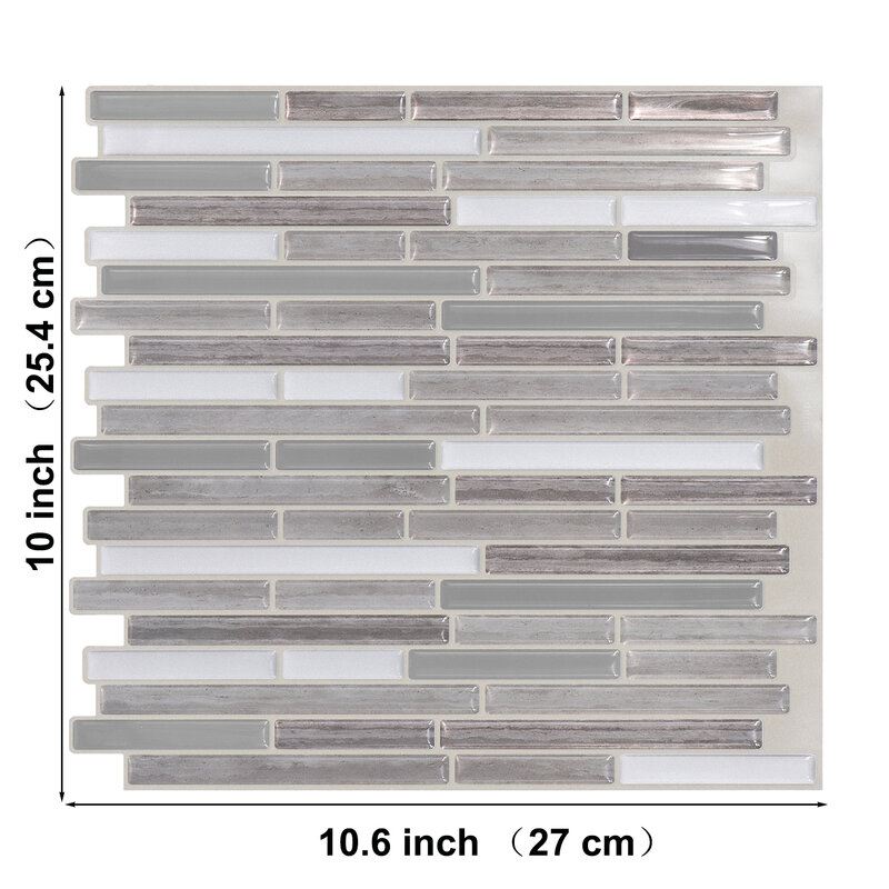 المطبخ الحمام المنزل الديكور الذاتي لاصق فسيفساء بلاط الجدار ملصق مائي لتقوم بها بنفسك الفينيل الزجاج الرمادي مستطيل ثلاثية الأبعاد قذيفة و Stick -1 ورقة