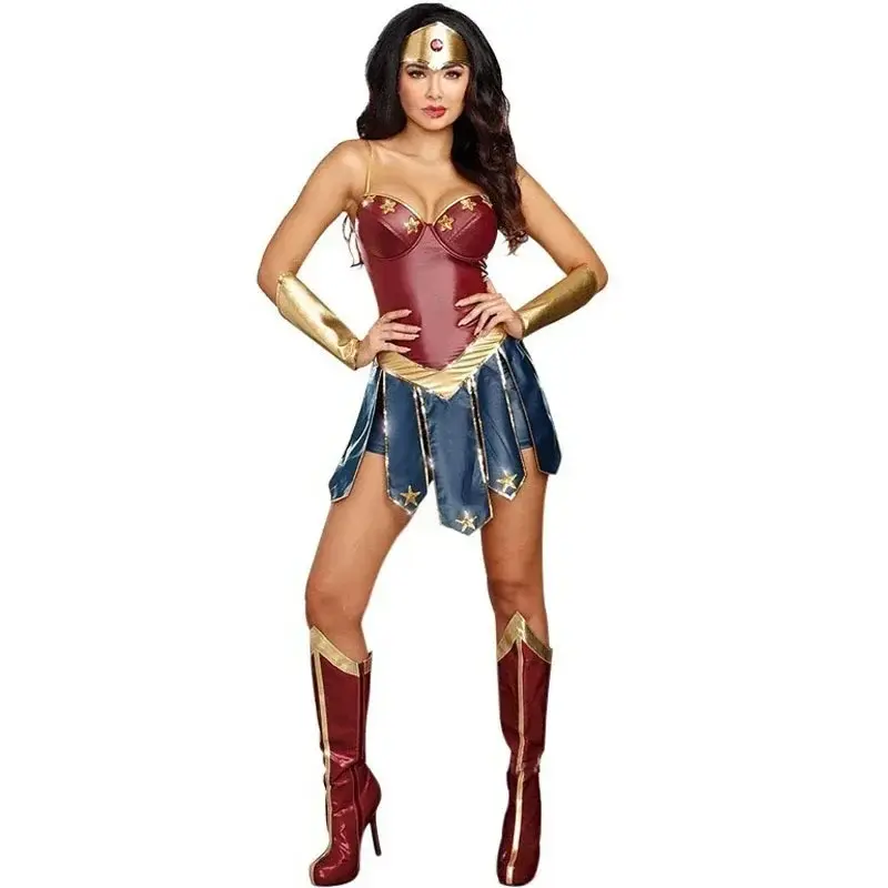 3pcs Adult Wonder Women Costume Superhero Superwomen Halloween Cosplay Fancy Dress