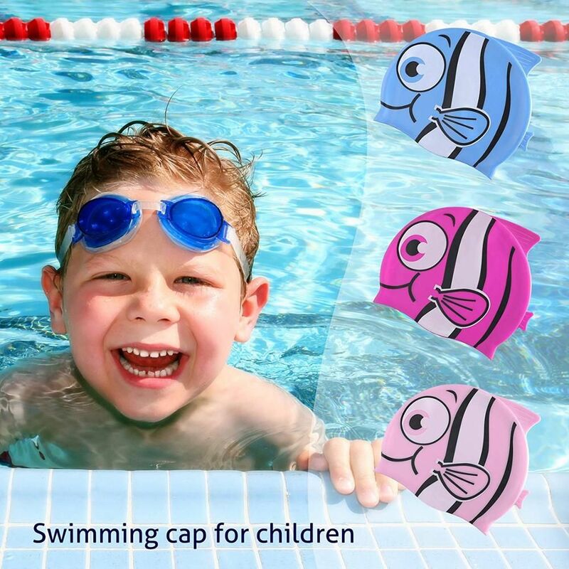 Gorro de natación de silicona para niños y niñas, protector elástico para los oídos con dibujos de animales