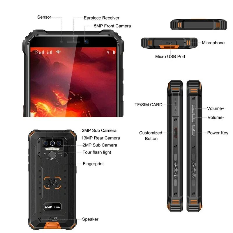 KITEL-Smartphone robuste WP5 Pro, téléphone portable, batterie 8000mAh, Android 10.0, 5.5 pouces, 4 Go, 64 Go, caméra arrière 13MP
