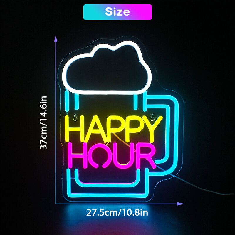 Happy Hour Neon Led Signs Room Decoration USB Powered For Birthday Party Decoration Neon Lights Wall Decor Lamps For Shop Decor