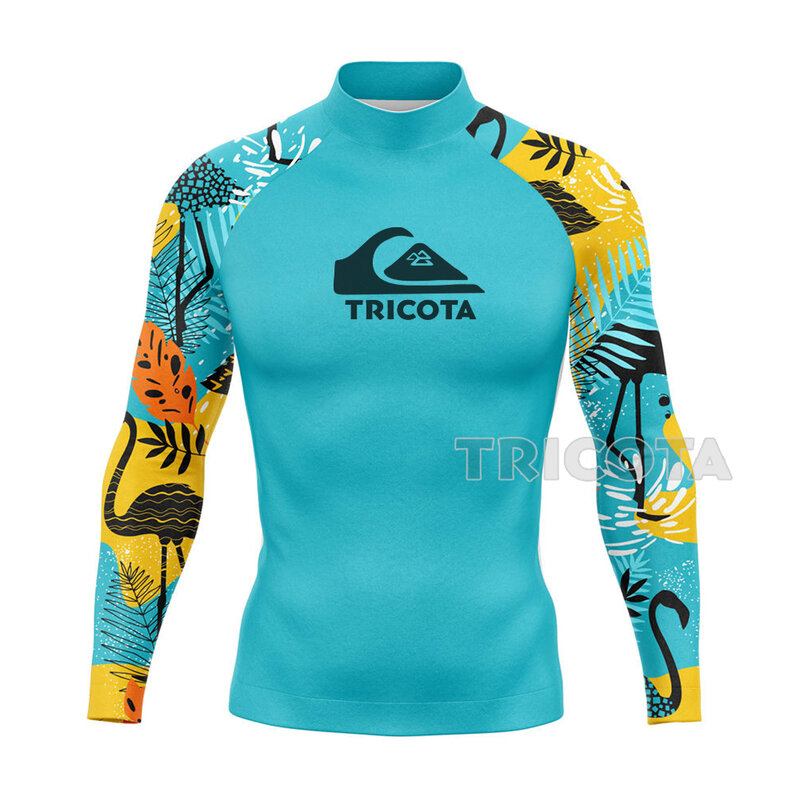 Kaus Menyelam Berenang Berselancar Lengan Panjang Ketat Pelindung Ruam Pakaian Renang Pria Perlindungan UV Pakaian Selancar Atasan Setelan Pantai