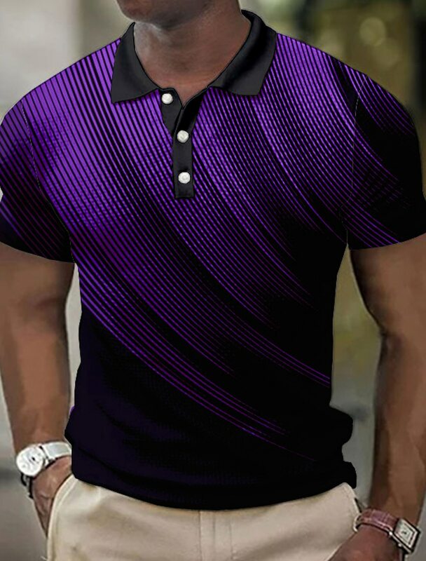 Polo boutonné à manches courtes pour hommes, chemise de golf à revers, imprimé graphique nickel é, rue d'été, vêtements pour hommes