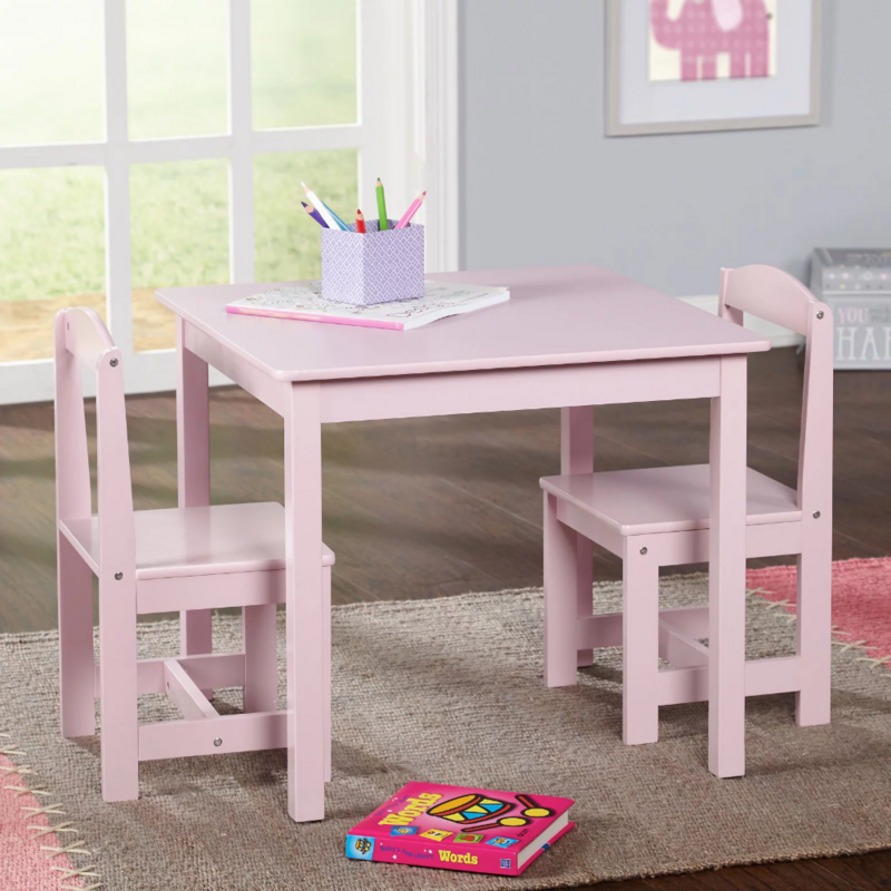 Kids 3-Piece Table and Chair Set, Pink
