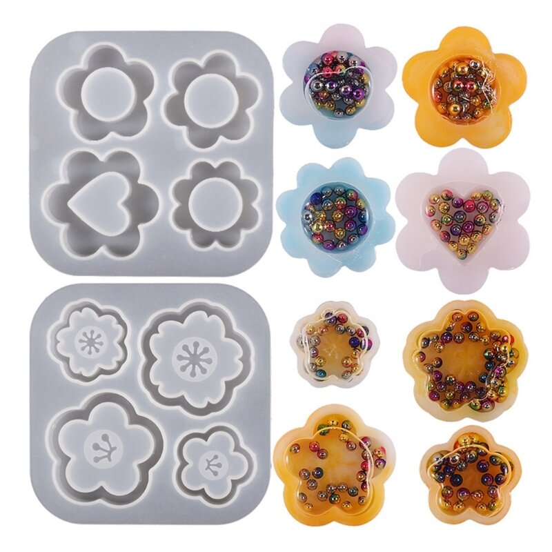 Shiny Glossy Geometry Flower Ornament Silicone Epoxy Resin Mold DIY Keychain Pendant Jewelry for Bag Decorations Craft DropShip