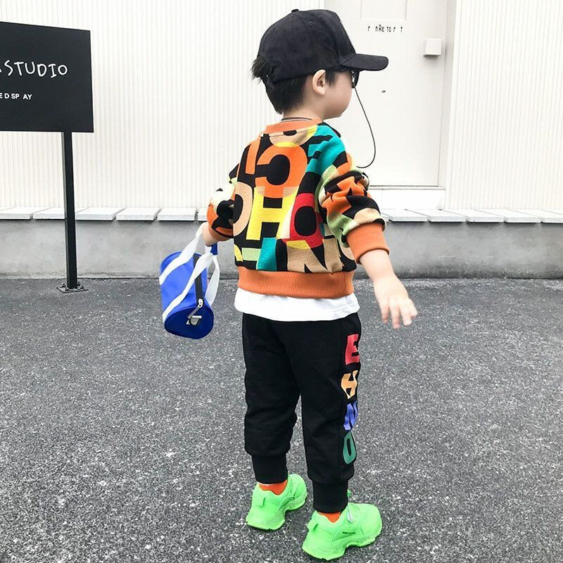 Boys Long Sleeved Sets Spring And Autumn Boys Fashion Letter Patterned Sweatshirt+Pants Outfits 2pc Suit Kids Clothes Tracksuit