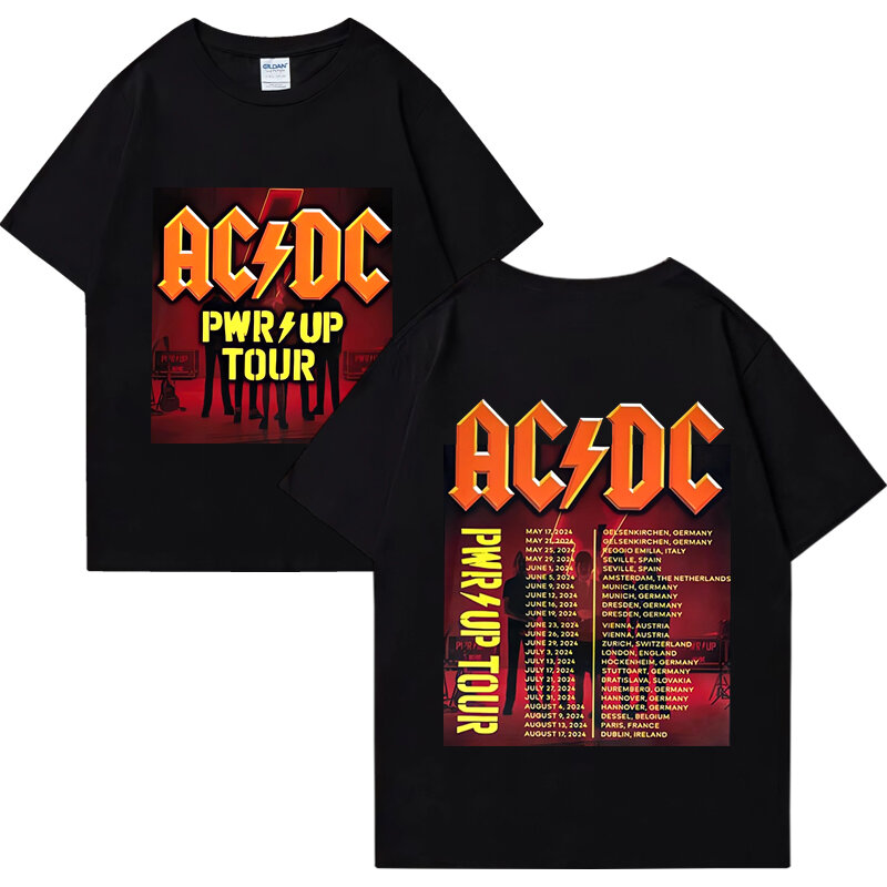 Rock band ACDC Tour 2024 T-shirts Tops Men Women oversized vintage streetwear Unisex Classic 100% Cotton short sleeve T shirt
