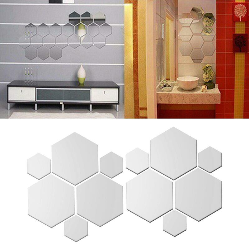 Pegatinas de pared de espejo 3D extraíbles para decoración de dormitorio y sala de estar, paquete de 2 a 4, 12 unidades