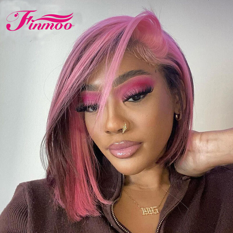 Human Hair Wigs Pink Purpel 613# Blonde Highlight Colored Straight 13x4 HD Transparent  Lace Frontal Wigs For Women Human Hair