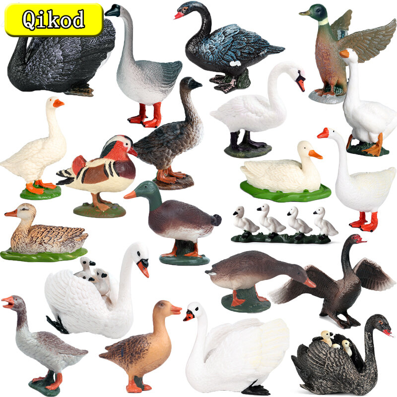Фигурка птицы из ПВХ, развивающая игрушка-Лебедь, утка, гусь, декор для сада