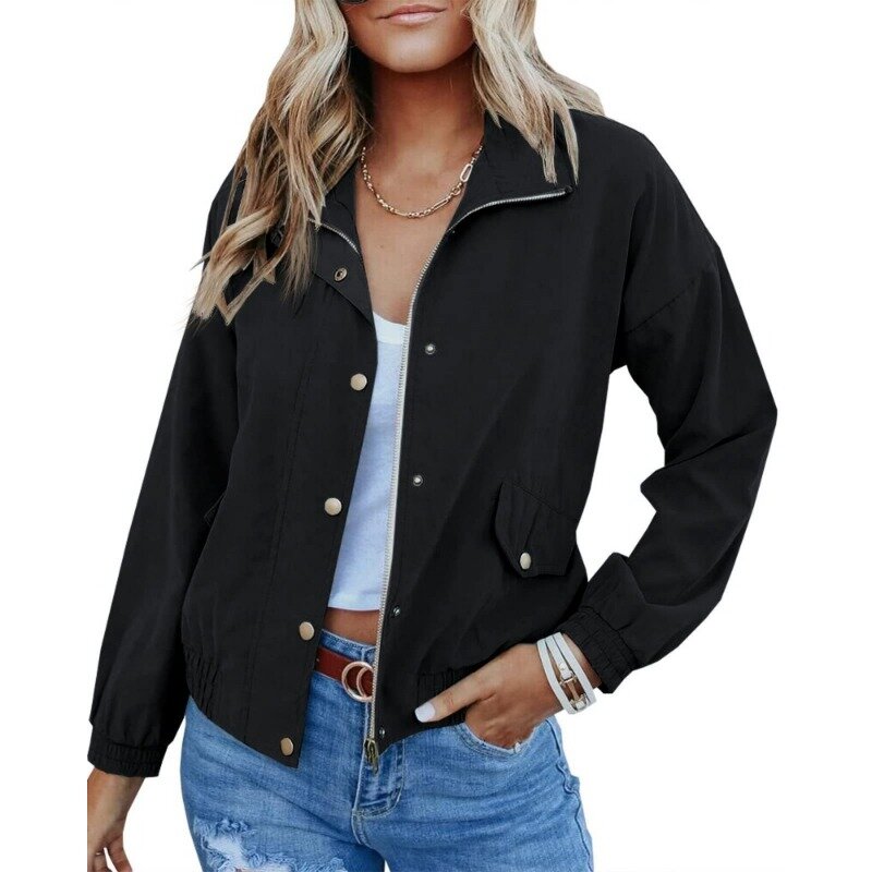 Casual Long Sleeve Turn Down Collar Zipper Jacket Outwear Autumn Winter Motor Coat for Women 2023 New Fashion