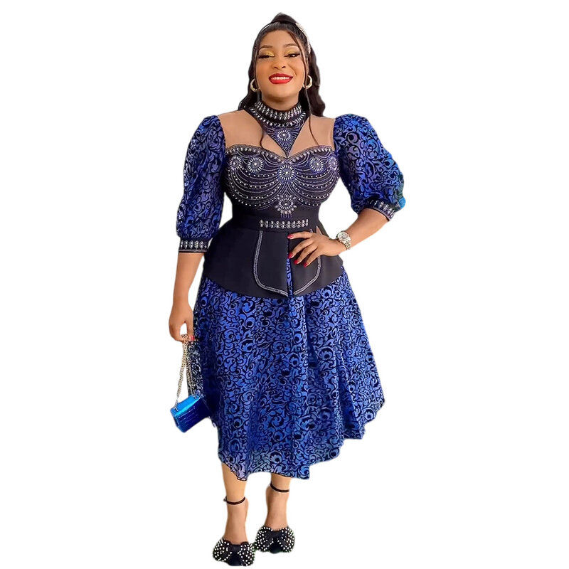 Elegante Afrikaanse Trouwfeestjurken Voor Vrouwen 2024 Lente Nieuwe Afrika Kleding Dashiki Ankara Avondjurk Plus Size Outfit Gewaad