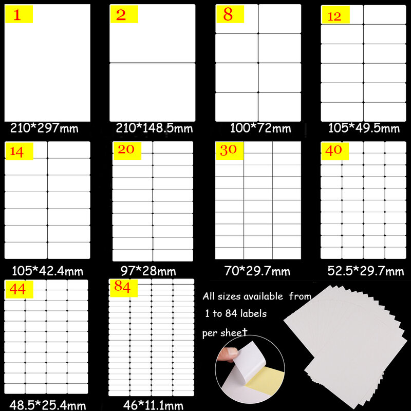 5 Sheets Inkjet A4 Office School Supplies Stationery Tag White Stickers Package Label Self Adhesive Sticky